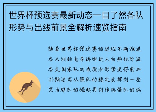 世界杯预选赛最新动态一目了然各队形势与出线前景全解析速览指南 世界杯预选赛最新动态一目了然各队形势与出线前景全解析速览指南