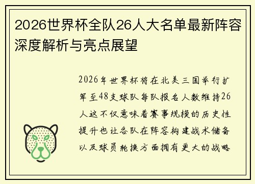 2026世界杯全队26人大名单最新阵容深度解析与亮点展望 2026世界杯全队26人大名单最新阵容深度解析与亮点展望